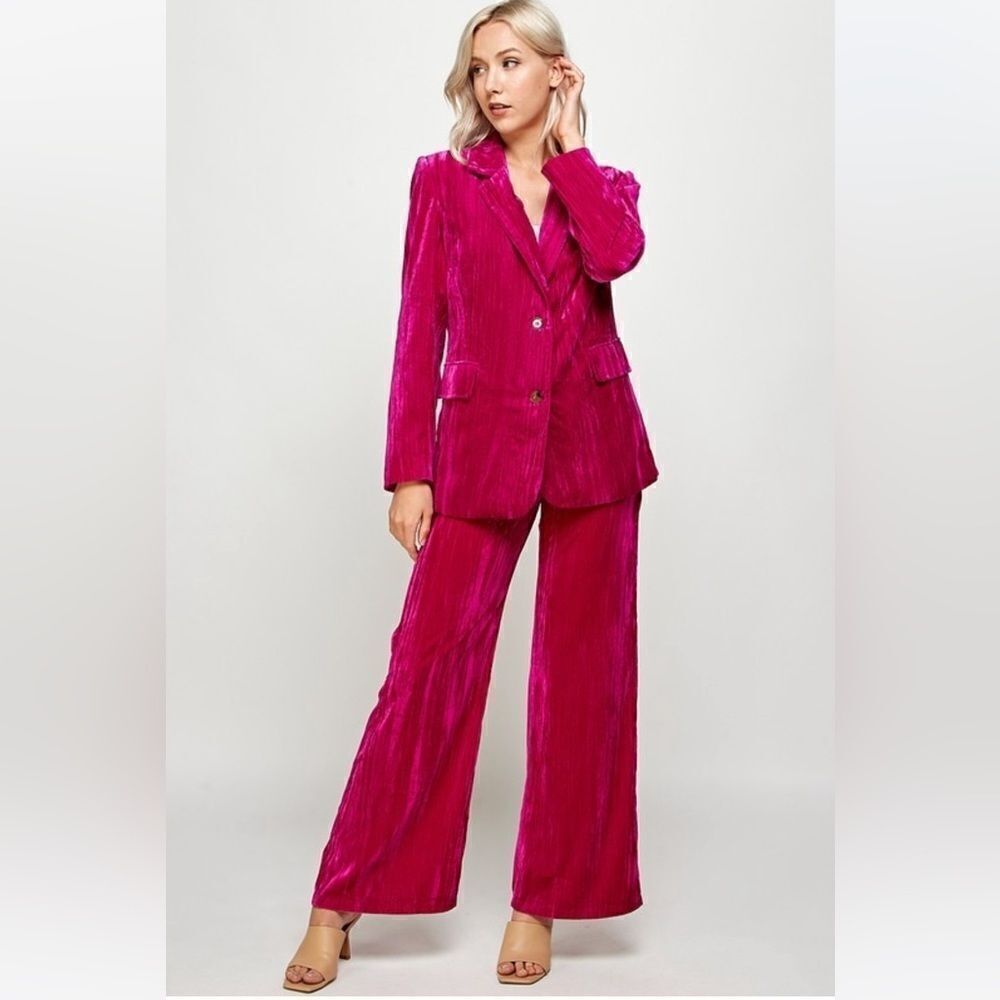 Ellison fiuchsia pink velvet trousers and blazer set